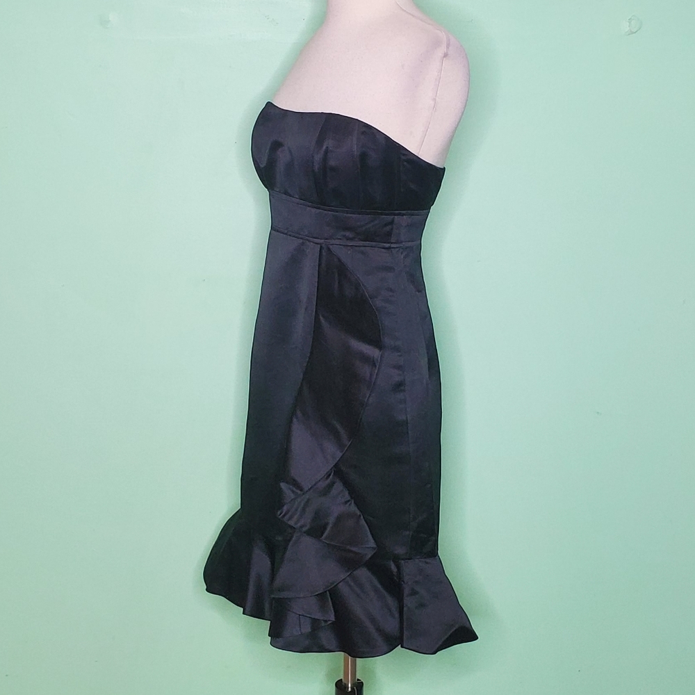 Nanette Lepore Black Satin Strapless Ruffle Mini Dress Size 0 - Picture 3 of 8